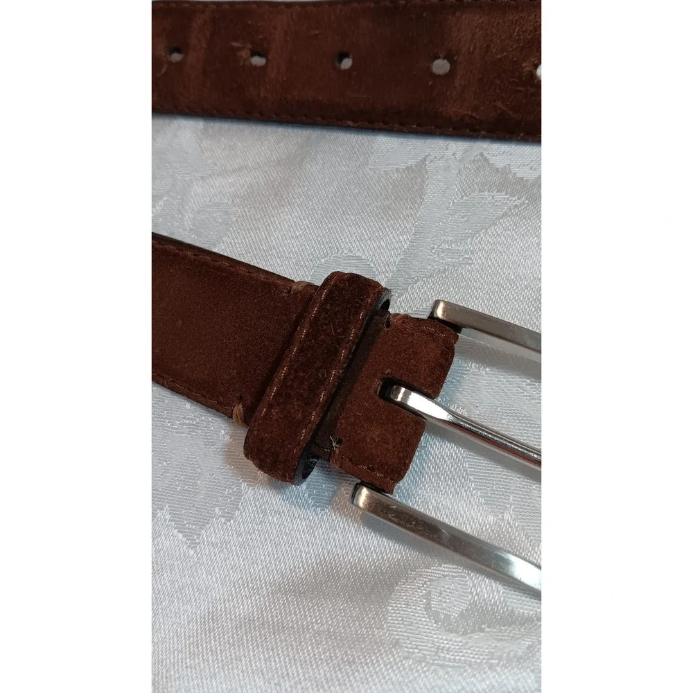 Mens Brown Leather  Brushed Suede Casual Belt XL 42x44  Suede Out Silver Buckle